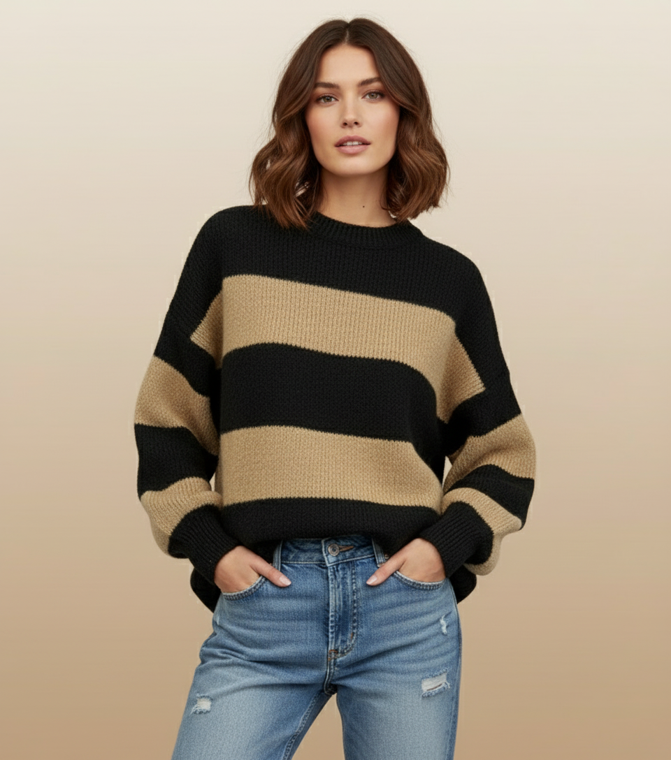 Maglia righe 1 nero/cuoio Lineaelle