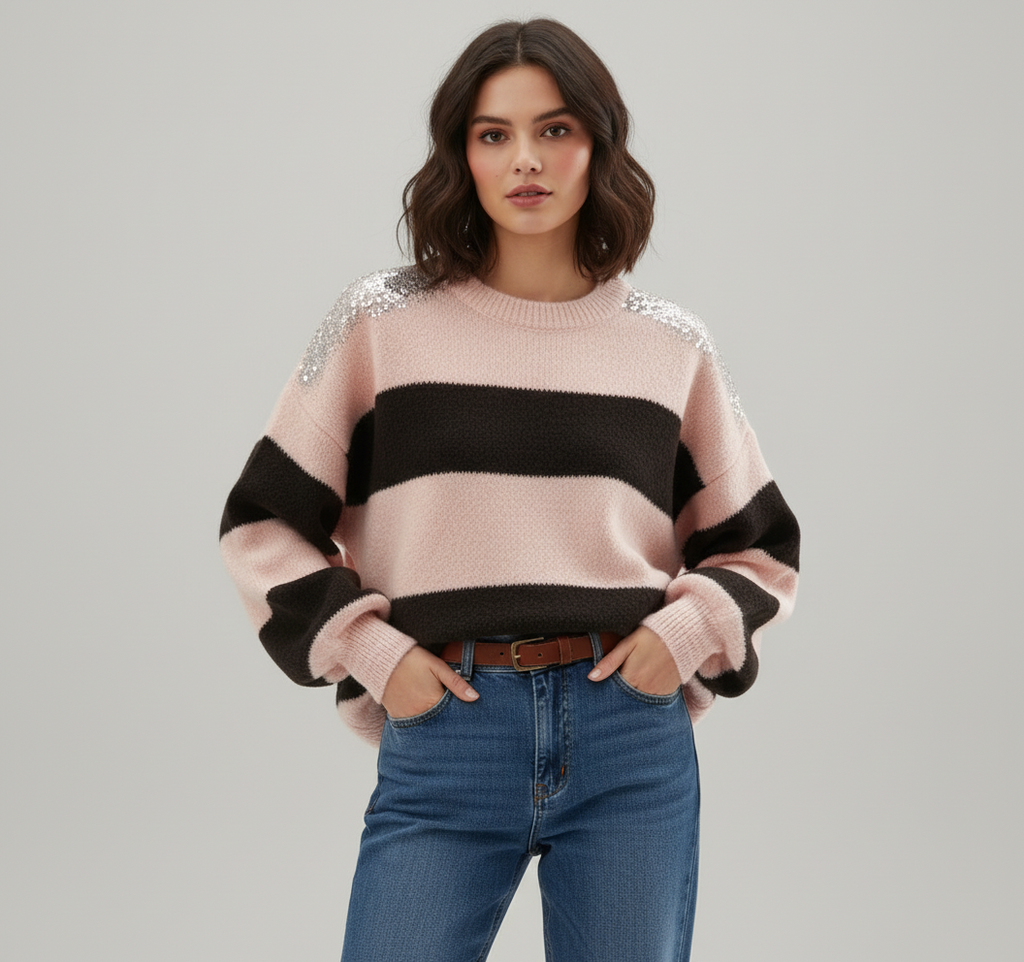 Maglia righe 1 t.moro/rosa Lineaelle