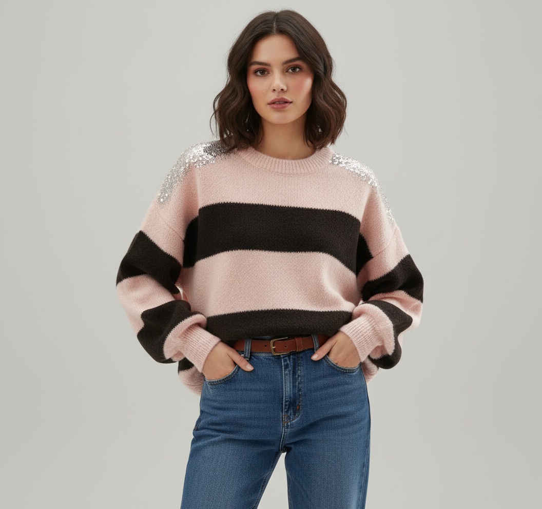 Maglia righe 1 t.moro/rosa Lineaelle