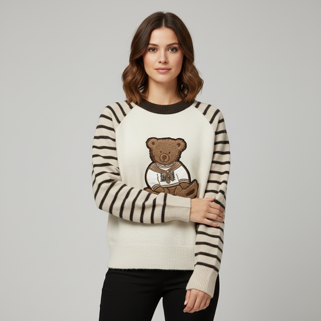 Maglia  Teddy righe panna e marrone Lineaelle