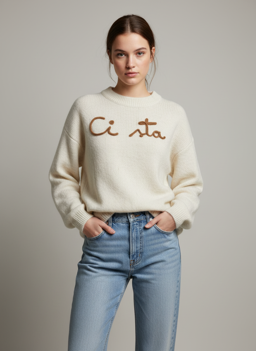 Maglia  Ci sta panna e marrone Lineaelle