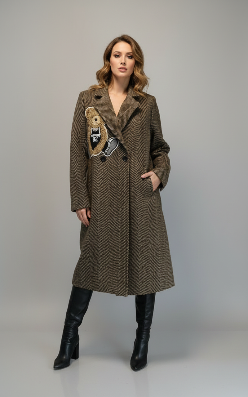 Cappotto spigato teddy marrone   Lineaelle
