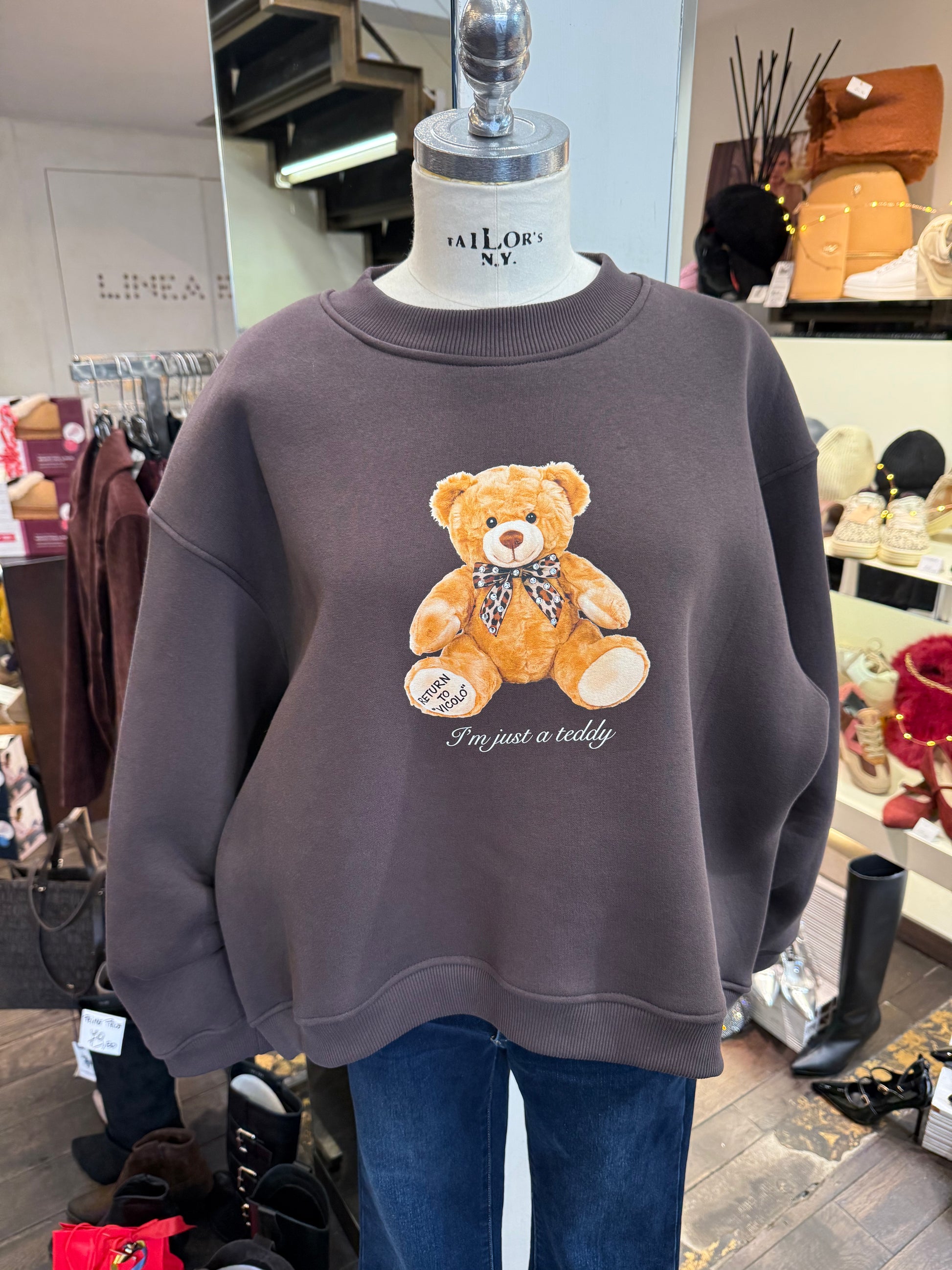 Felpa  Vicolo brown stampa Teddy I'm just a teddy RF0561