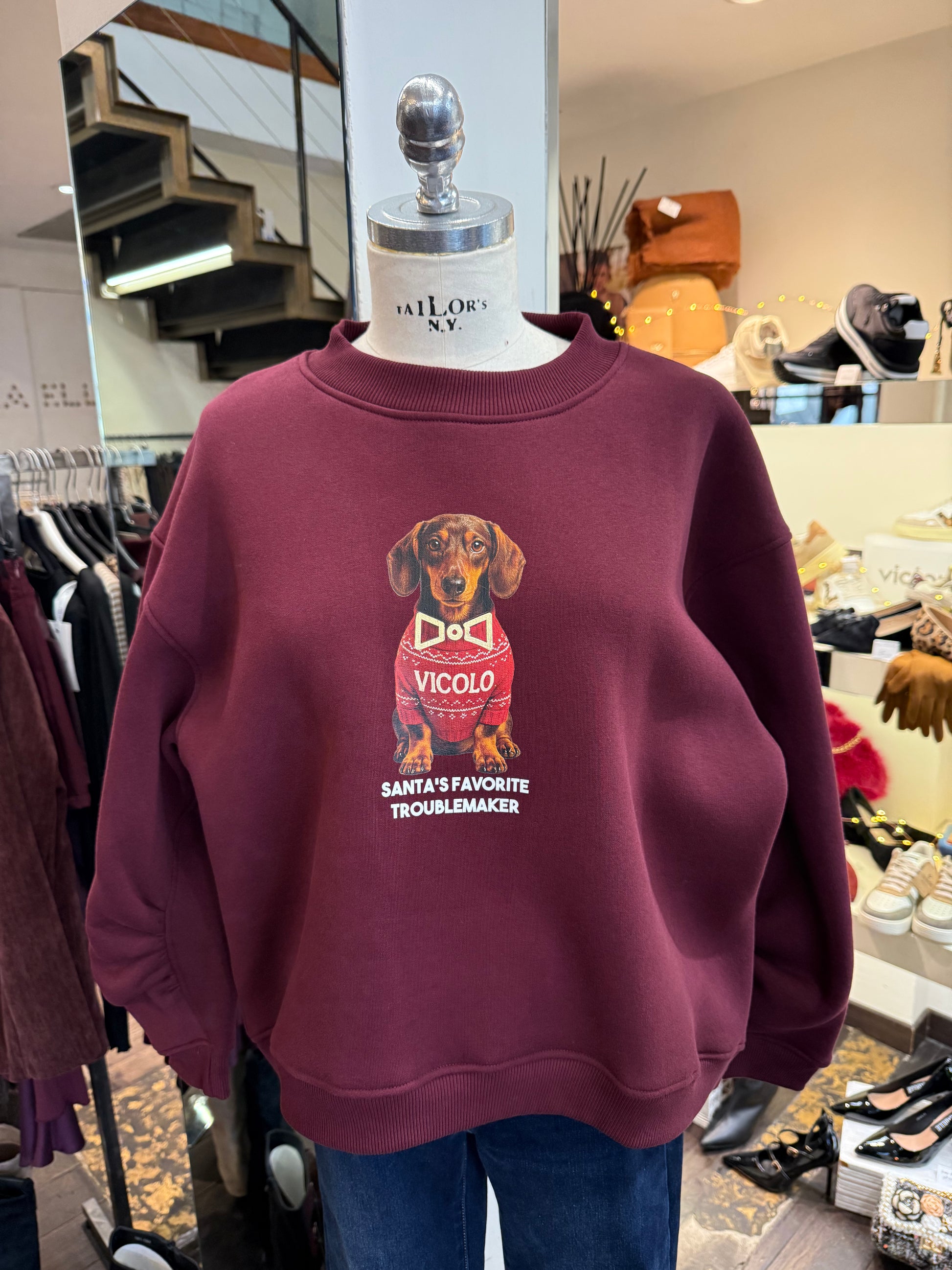 Felpa  Vicolo  bassotto santa's favorite RF0636 bordeaux