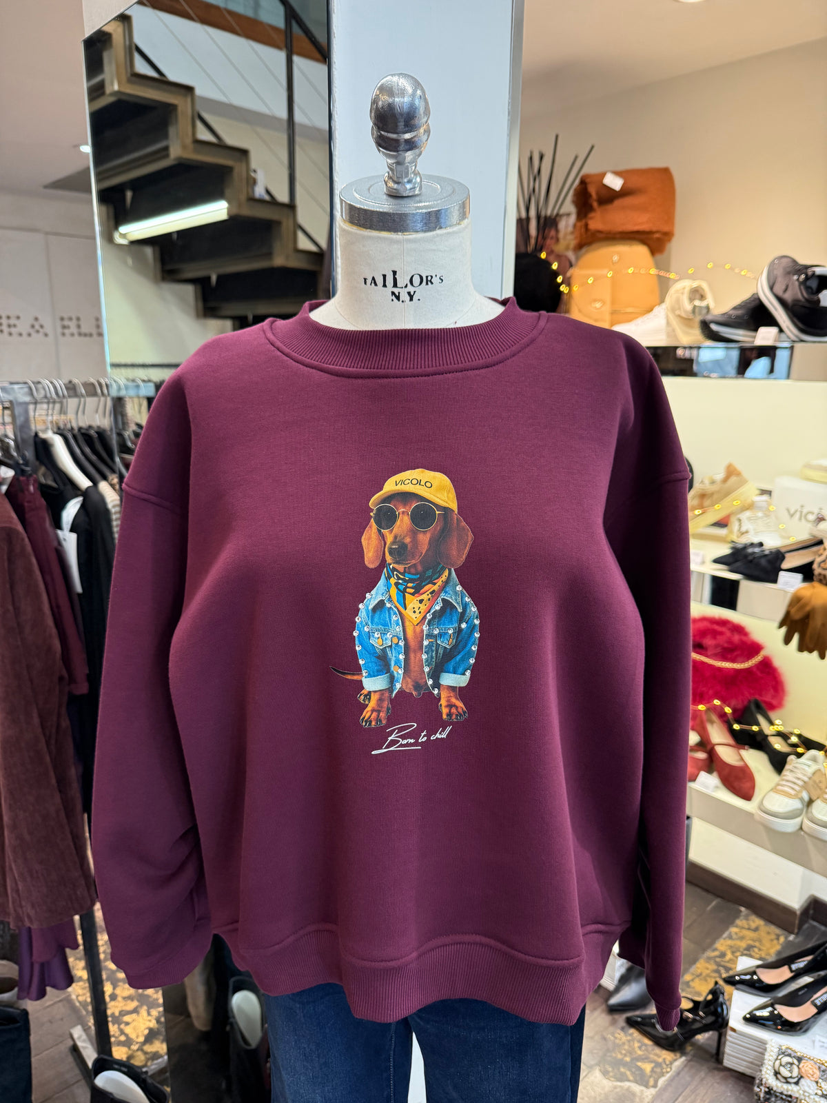 Felpa  Vicolo  bassotto jeans strass RF0560 bordeaux