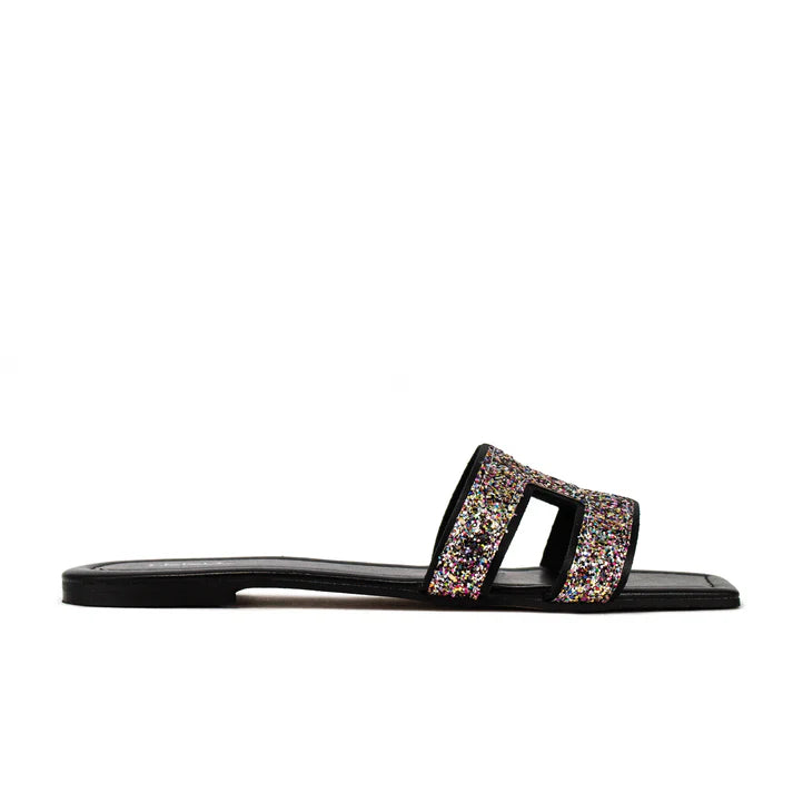Temy ciabattina bassa fascia glitter nero/multi