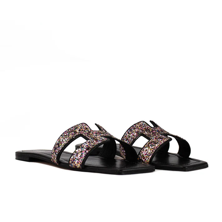 Temy ciabattina bassa fascia glitter nero/multi
