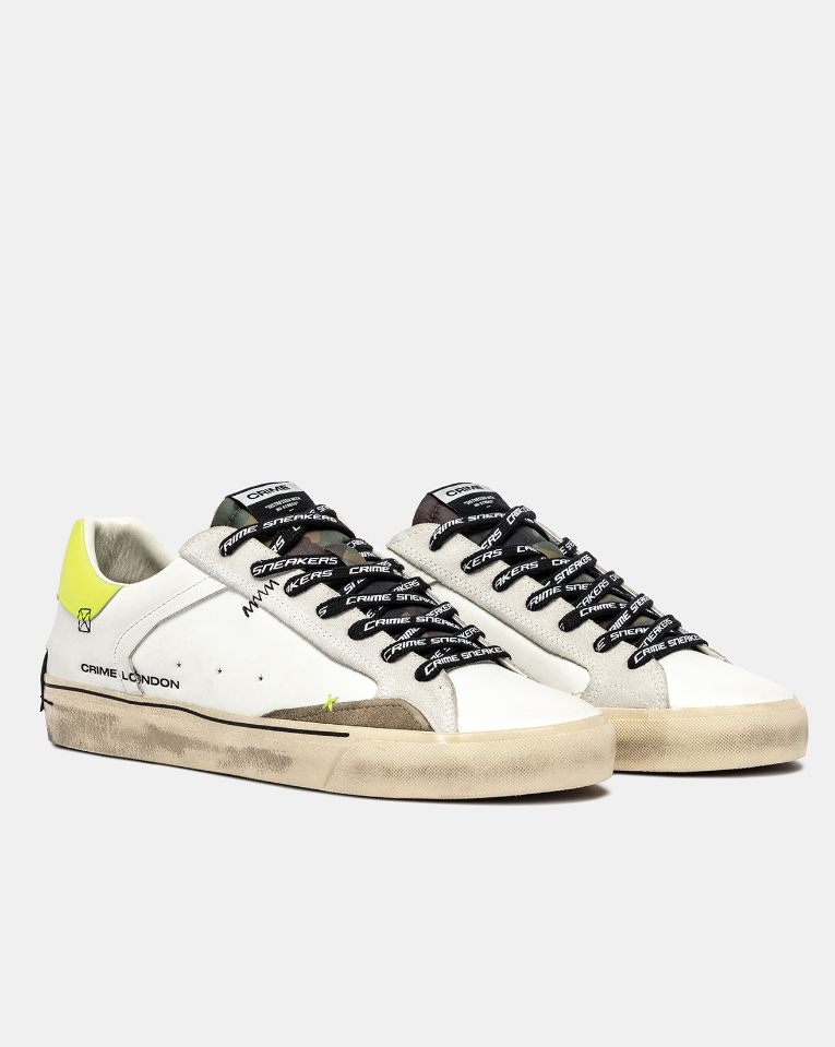 Sneakers uomo Crime london Distressed  bianca top fluo 11031AA8.10