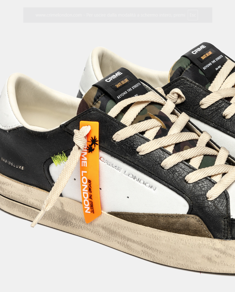 Sneakers uomo Crime London SK8 de luxe bianca nera dettagli camou 11105AA8.68