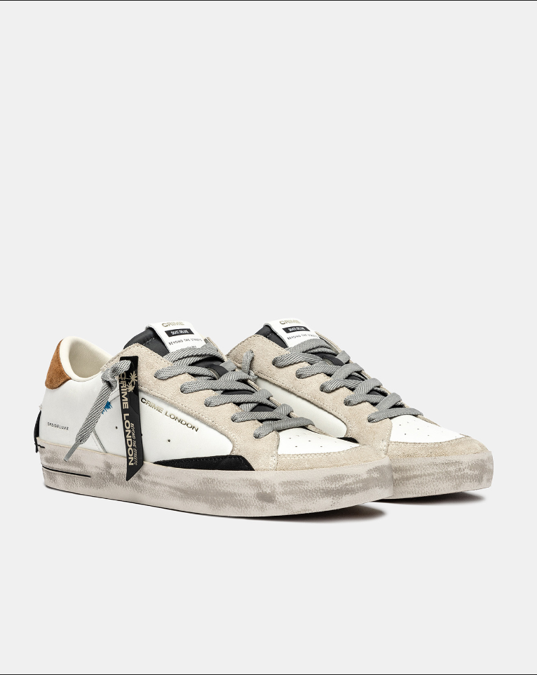 Sneakers uomo Crime London SK8 de luxe bianca top tabacco 11108AA8.10
