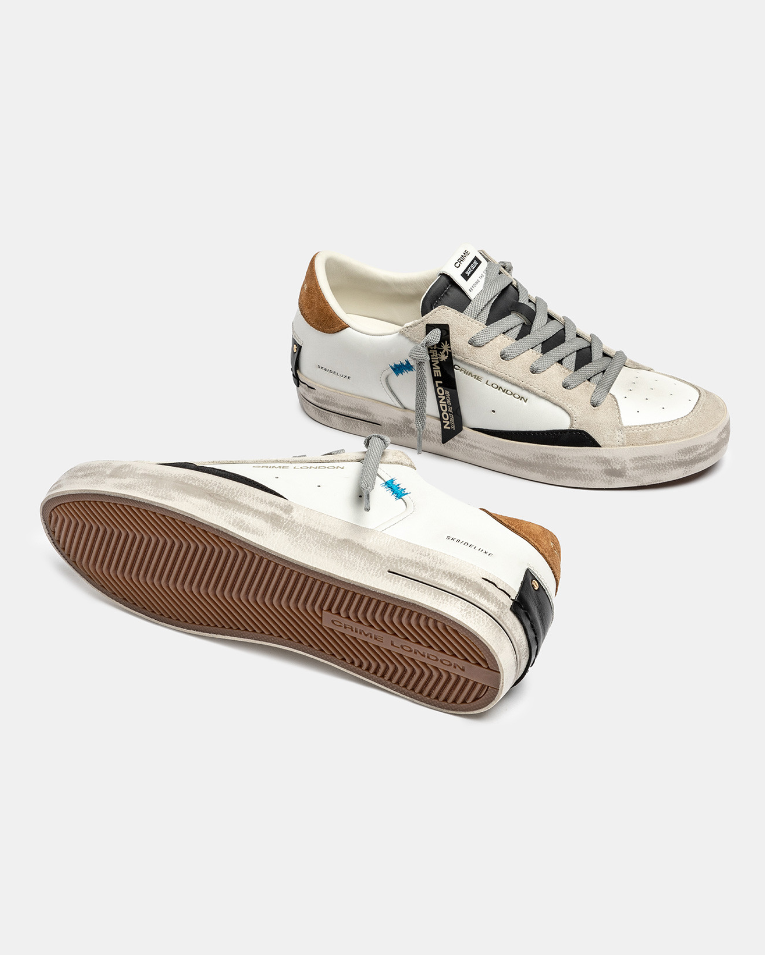 Sneakers uomo Crime London SK8 de luxe bianca top tabacco 11108AA8.10