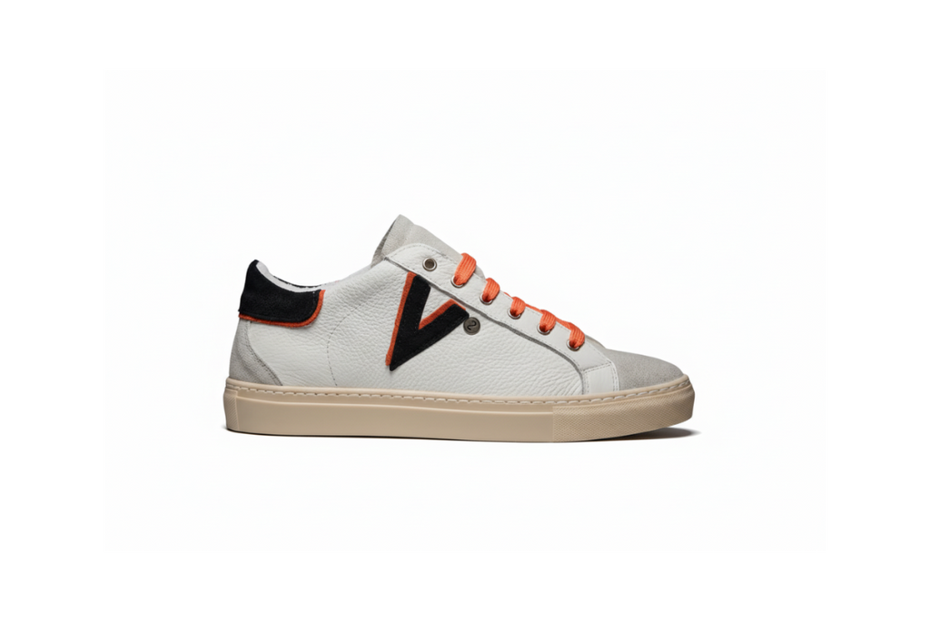 V2 - OLYMPIC V2 - Sneakers a suola bassa in pelle martellata con inserto e retro Bicolor ARANCIO e Blu (Copia)