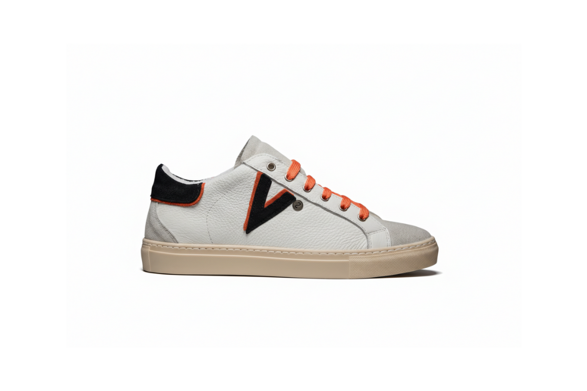 V2 - OLYMPIC V2 - Sneakers a suola bassa in pelle martellata con inserto e retro Bicolor ARANCIO e Blu (Copia)