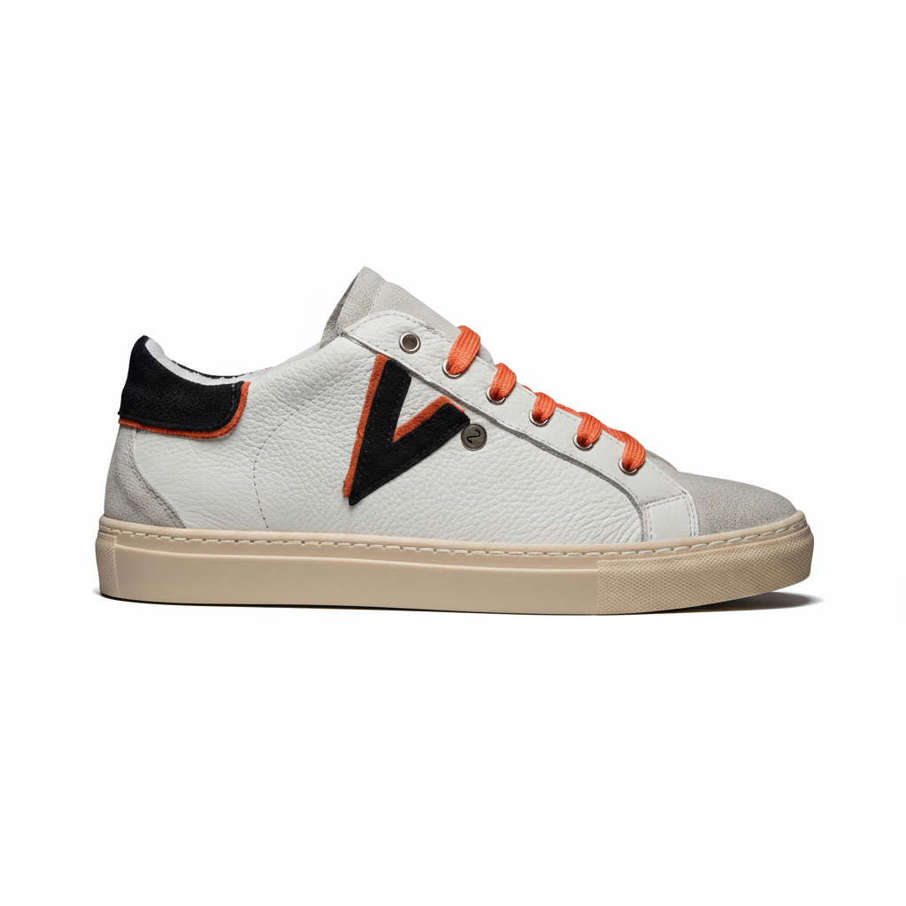 V2 - OLYMPIC V2 - Sneakers a suola bassa in pelle martellata con inserto e retro Bicolor ARANCIO e Blu (Copia)