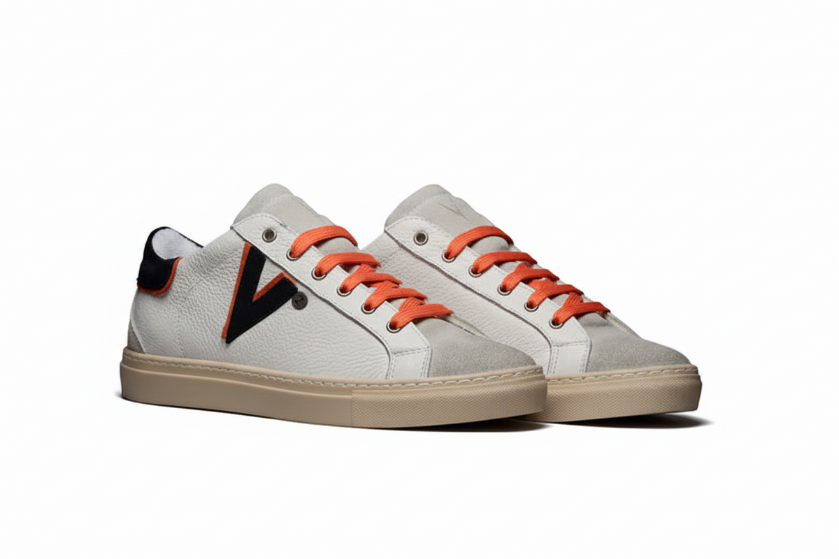 V2 - OLYMPIC V2 - Sneakers a suola bassa in pelle martellata con inserto e retro Bicolor ARANCIO e Blu (Copia)