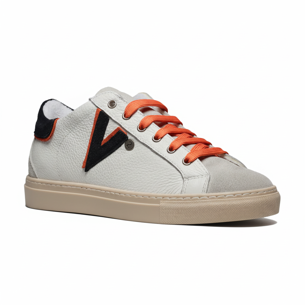 V2 - OLYMPIC V2 - Sneakers a suola bassa in pelle martellata con inserto e retro Bicolor ARANCIO e Blu (Copia)
