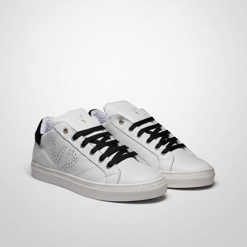 V2 - TENNIS - Sneakers a suola bassa Bianca con retro e lacci Nero