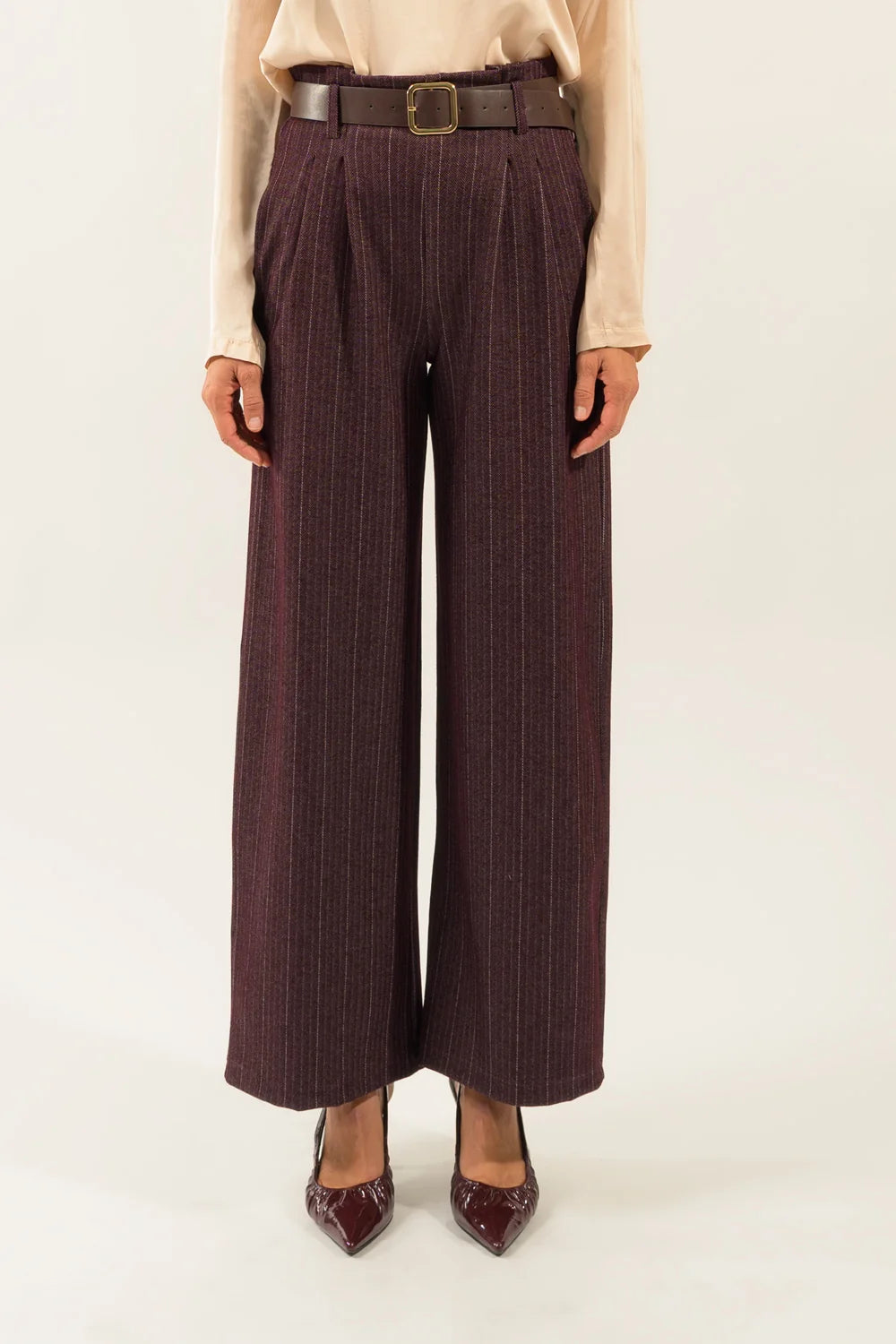 KONTATTO PANTALONE GESSATO BORDEAUX