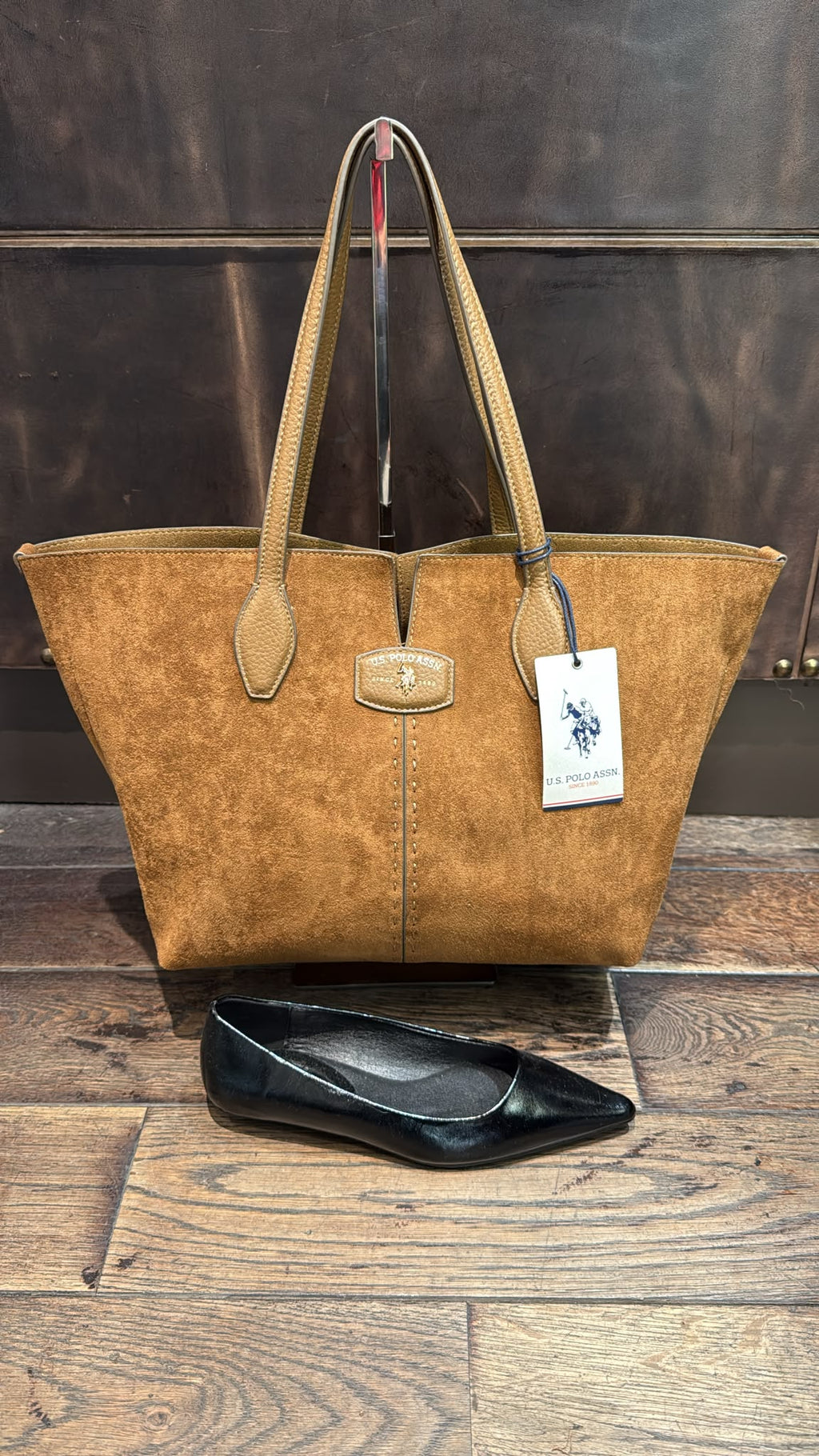 US POLO BORSA CHESTNUT SHOPPING CAMEL SUEDE