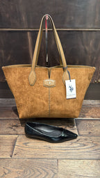 US POLO BORSA CHESTNUT SHOPPING CAMEL SUEDE