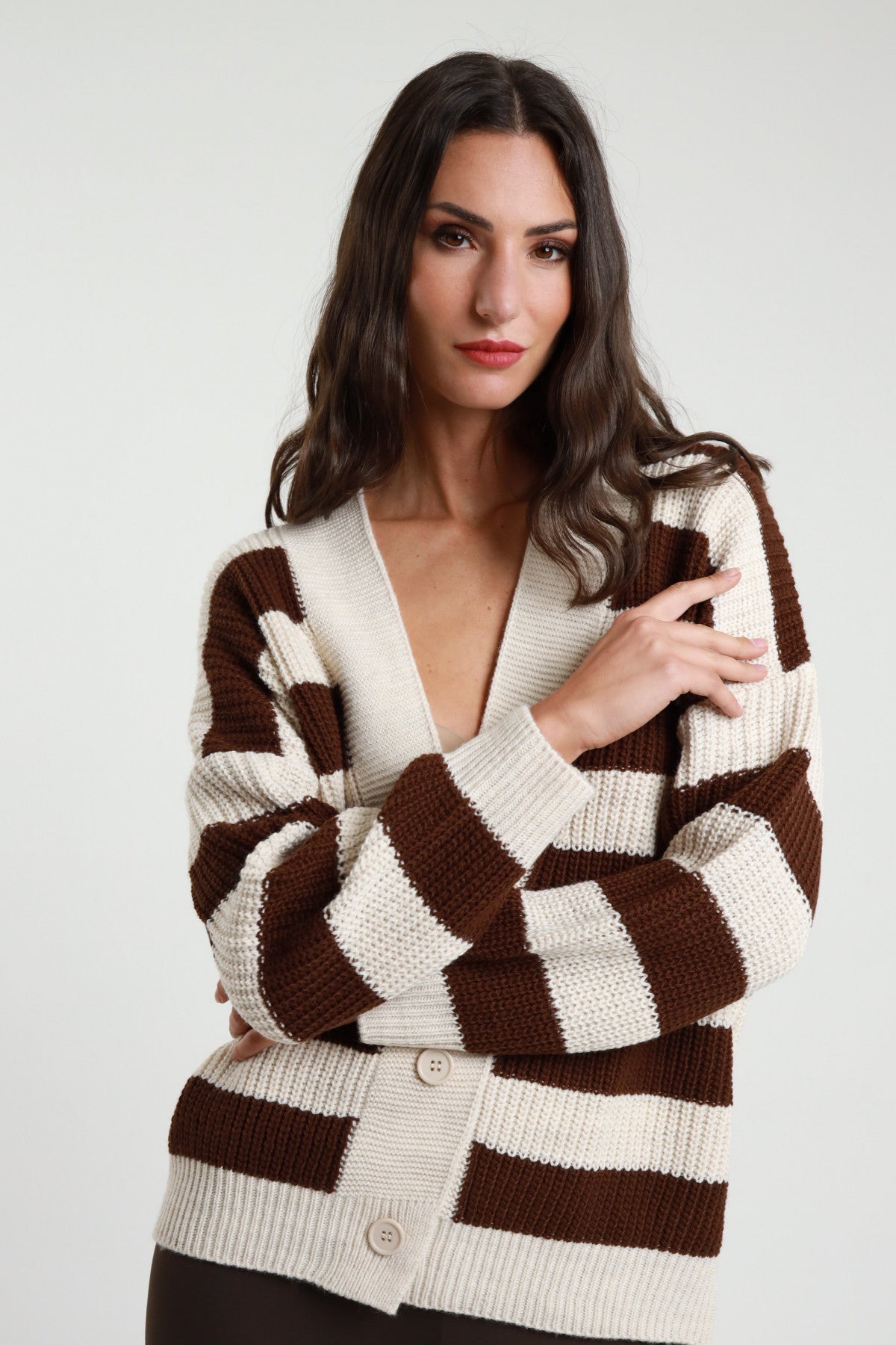 Maglia cardigan testa di moro-panna Susy mix