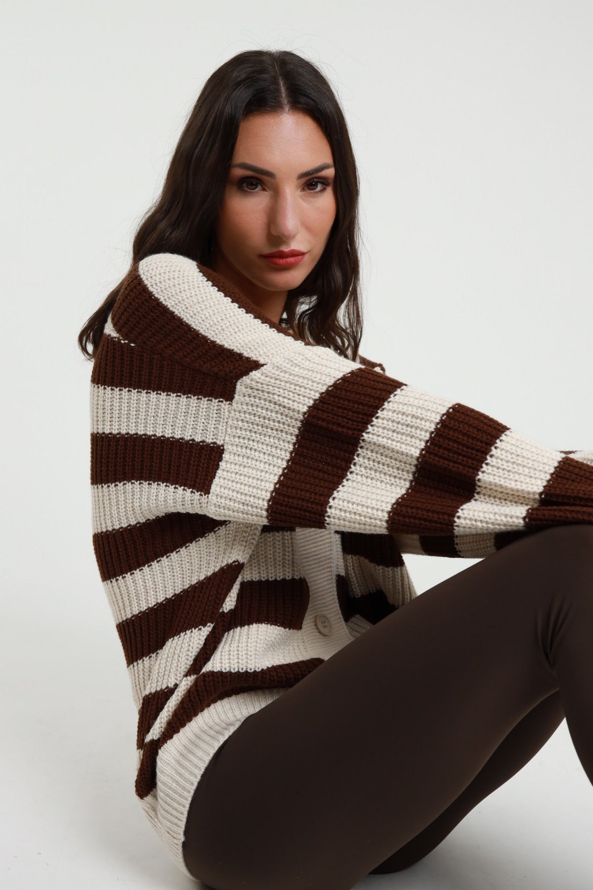 Maglia cardigan testa di moro-panna Susy mix