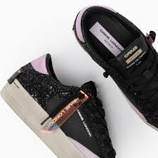 Sneakers Donna - SK8 DELUXE NERO GLITTER - Crime London