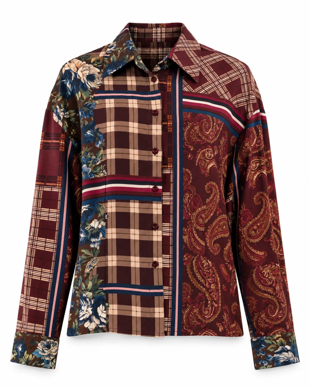 KONTATTO CAMICIA CHECK FIORE BORDEAU