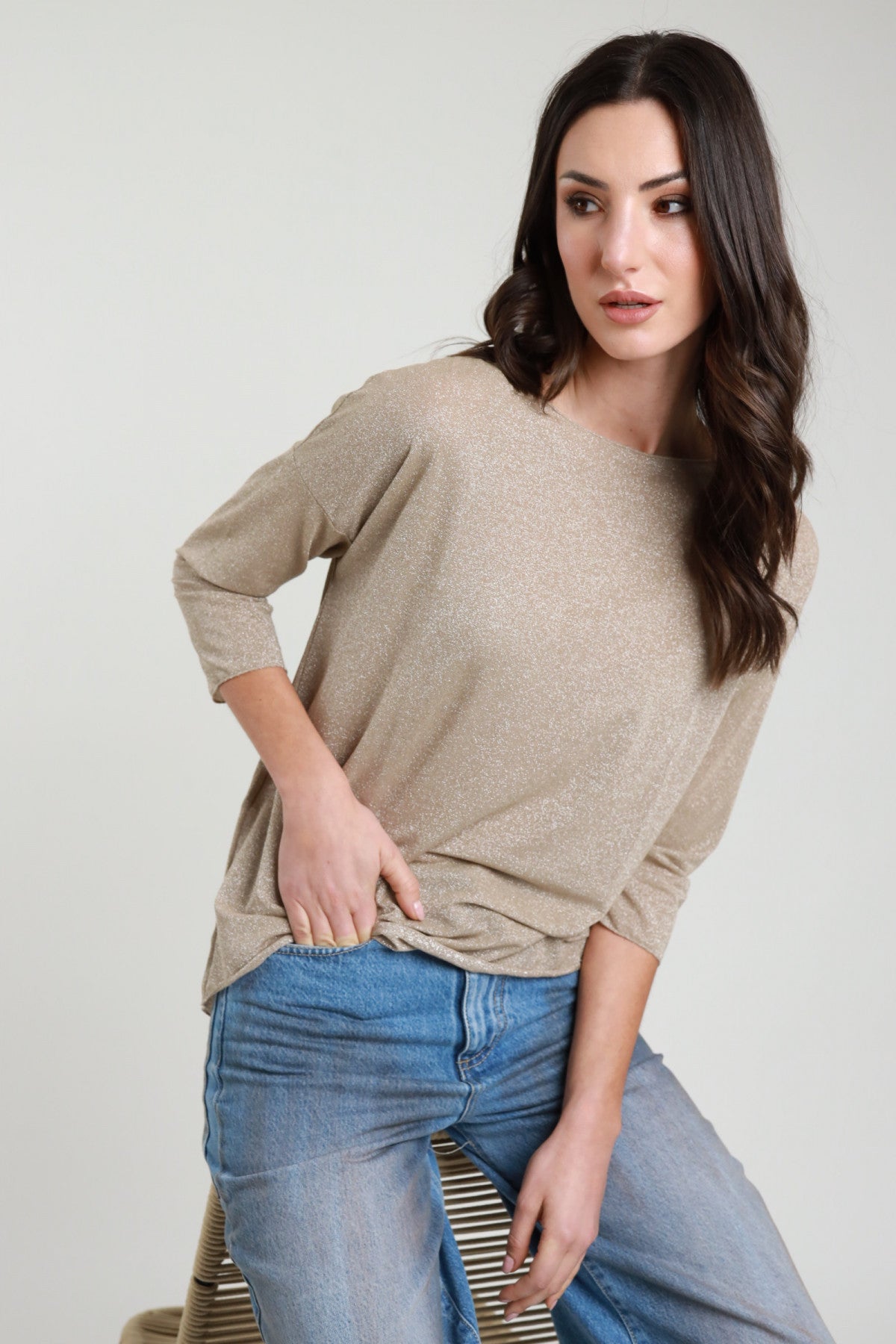 SUSY MIX T-SHIRT KIMONO MANICA 3/4 LUREX ORO