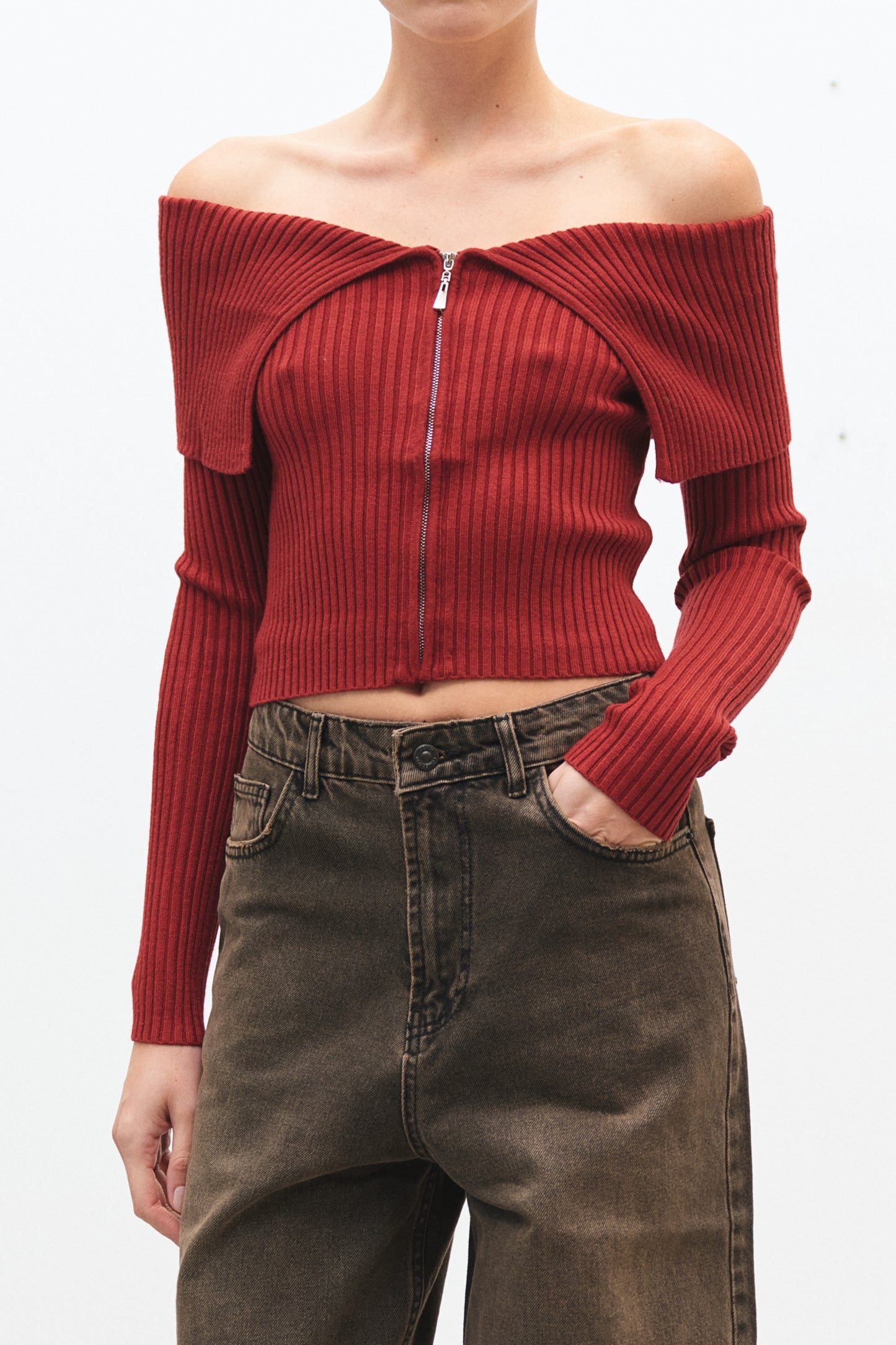 Maglia Crop Con Zip - BORDEAUX - Lumina