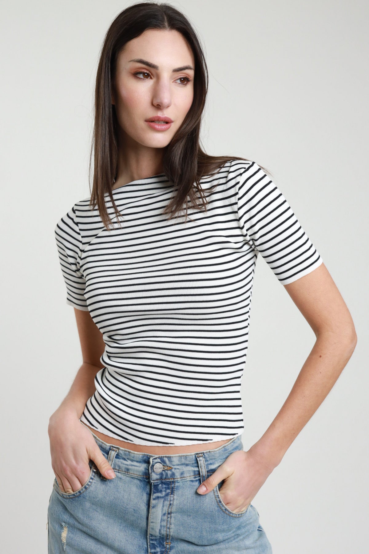 SUSY MIX MAGLIA RIGATA LATTE