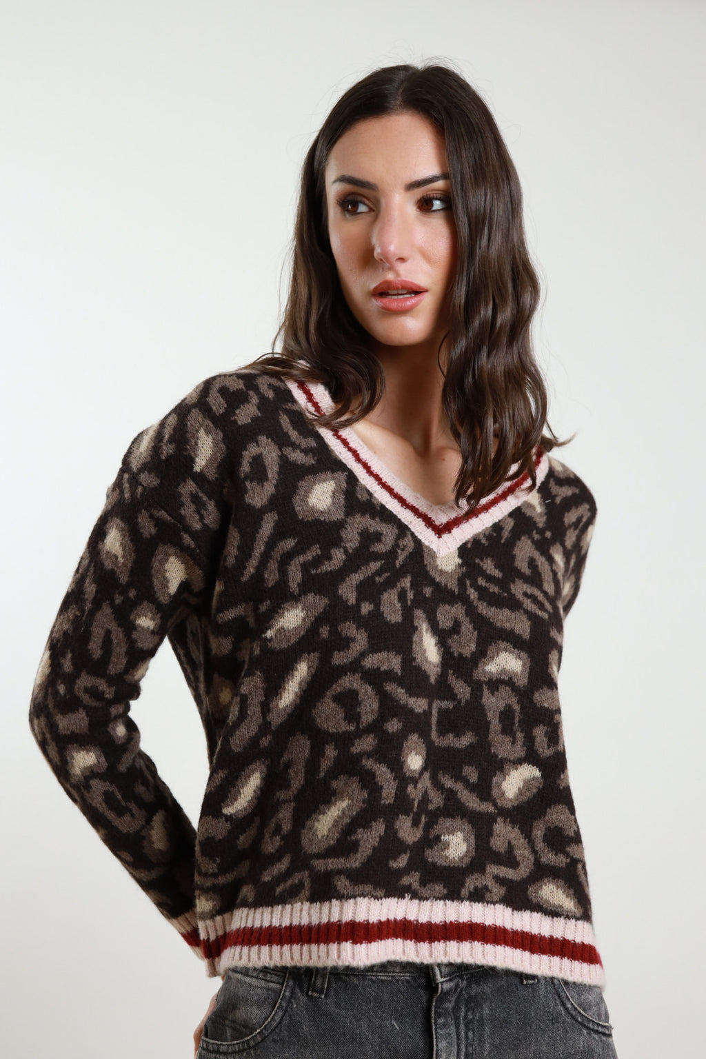 Maglia scollo a V cammello Susymix