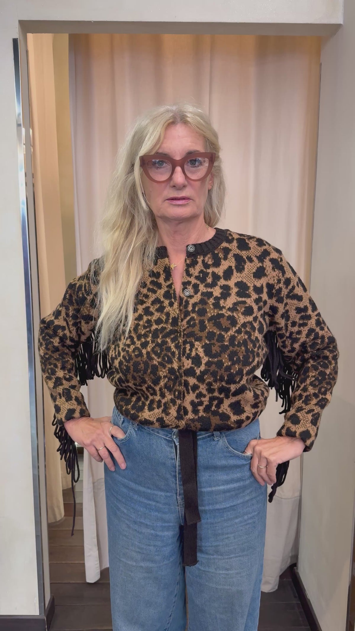 VICOLO MAGLIA BOMBER ANIMALIER FRANGE