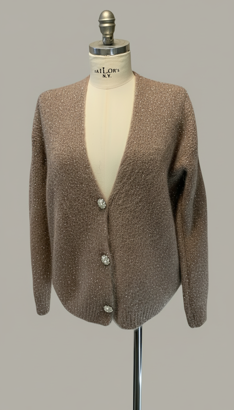Maglia cardigan bottoni gioiello tortora Lineaelle