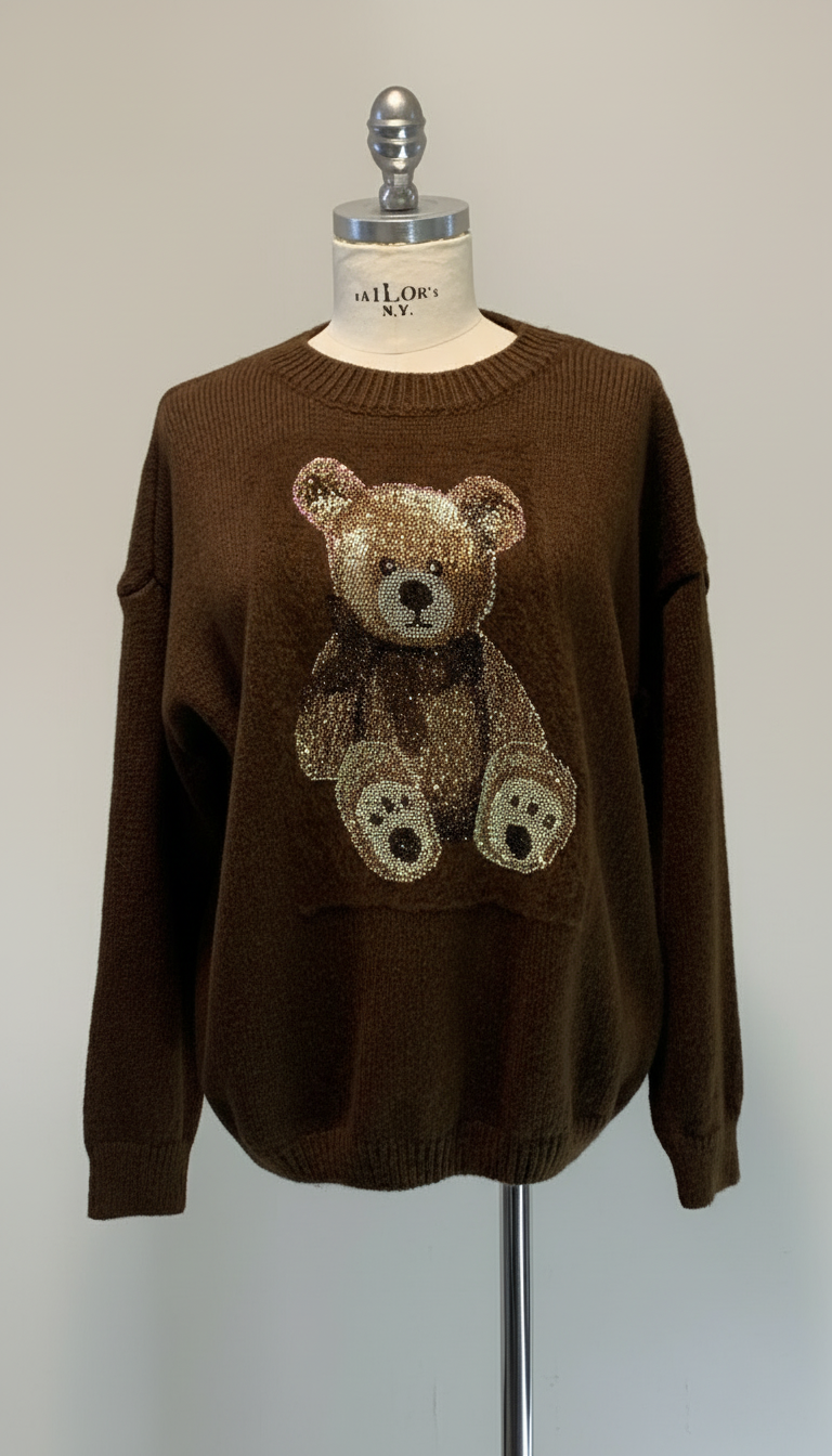 Maglia Teddy strass Testa di moro Lineaelle