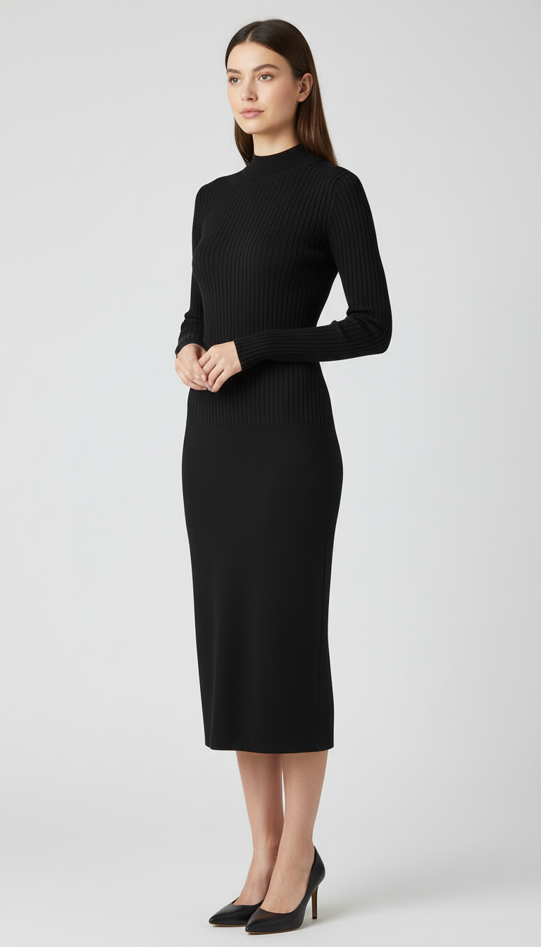 Abito in maglia  collo lupetto nero Lineaelle