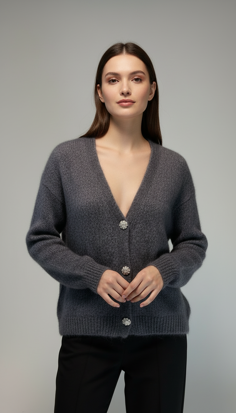 Maglia cardigan bottoni gioiello grigio Lineaelle