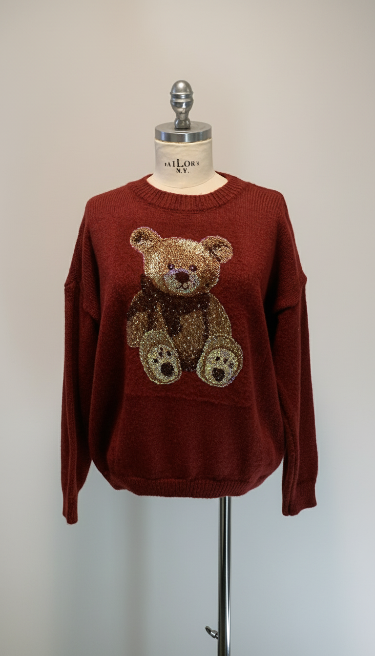 Maglia Teddy strass bordeaux Lineaelle