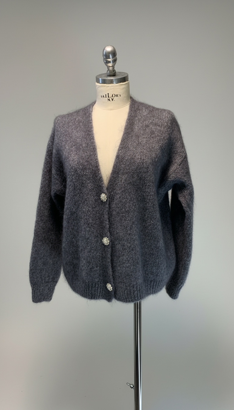 Maglia cardigan bottoni gioiello grigio Lineaelle