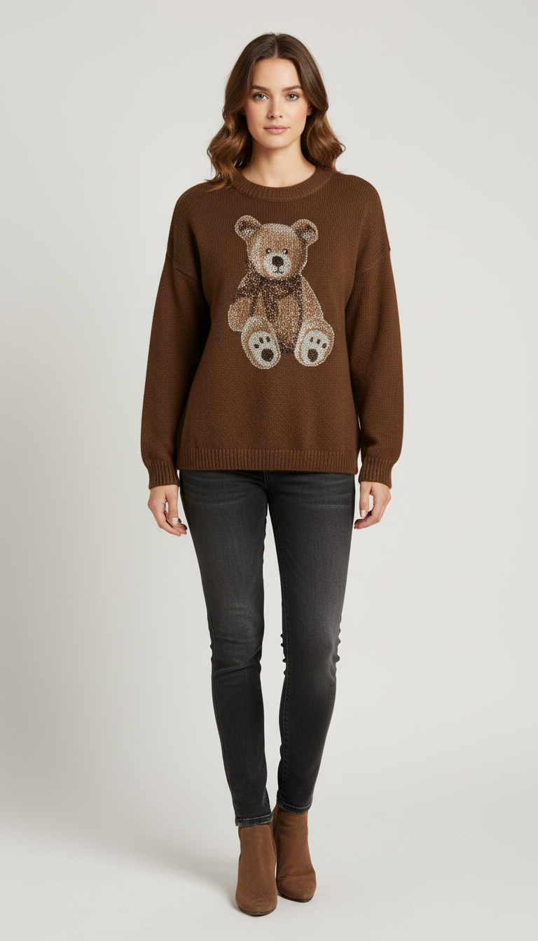 Maglia Teddy strass Testa di moro Lineaelle