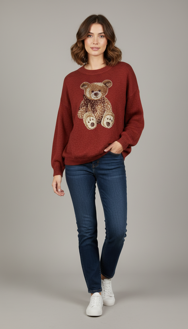 Maglia Teddy strass bordeaux Lineaelle