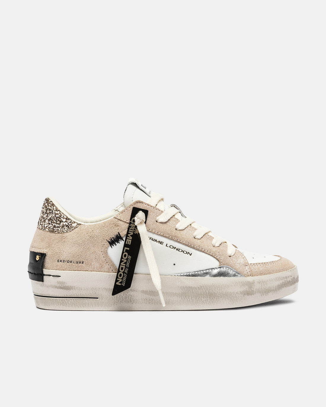 Crime london donna SK8 CRIME SNEAKER BIANCA CAMOSCIO CHAMPAGNE GLITTER Cod. 25190AA8.13