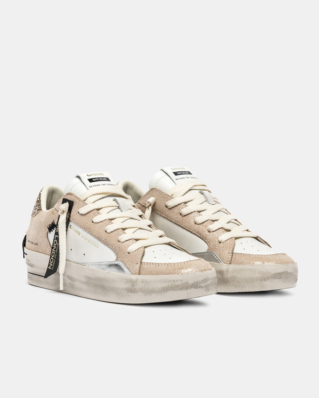 Crime london donna SK8 CRIME SNEAKER BIANCA CAMOSCIO CHAMPAGNE GLITTER Cod. 25190AA8.13