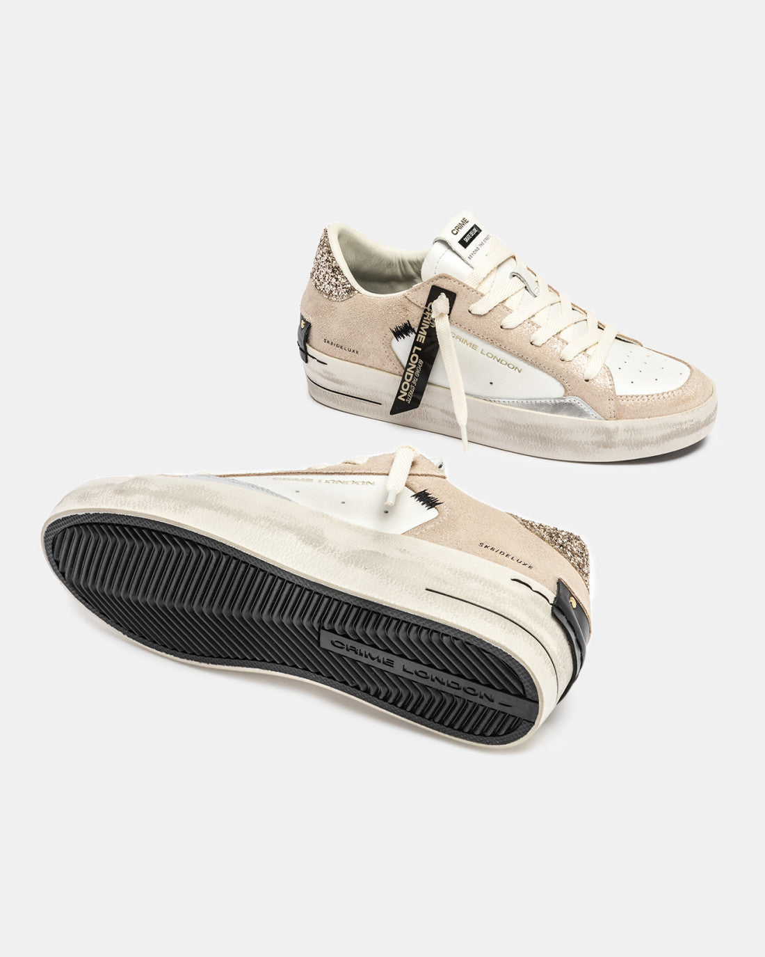 Crime london donna SK8 CRIME SNEAKER BIANCA CAMOSCIO CHAMPAGNE GLITTER Cod. 25190AA8.13
