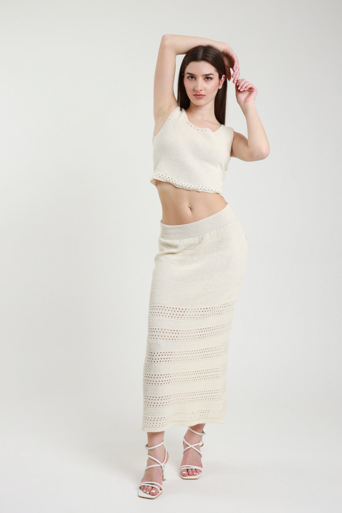 SUSY MIX TOP + GONNA IN MAGLIA CREMA 26230