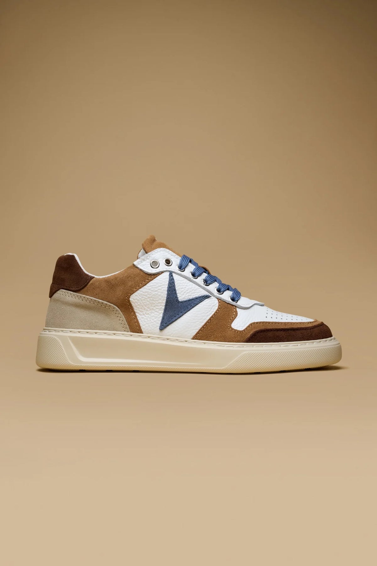 V2 SUPERSTAR UOMO SUOLA ALTA BIANCA CON INSERTI MORO CUOIO E AZZURRO