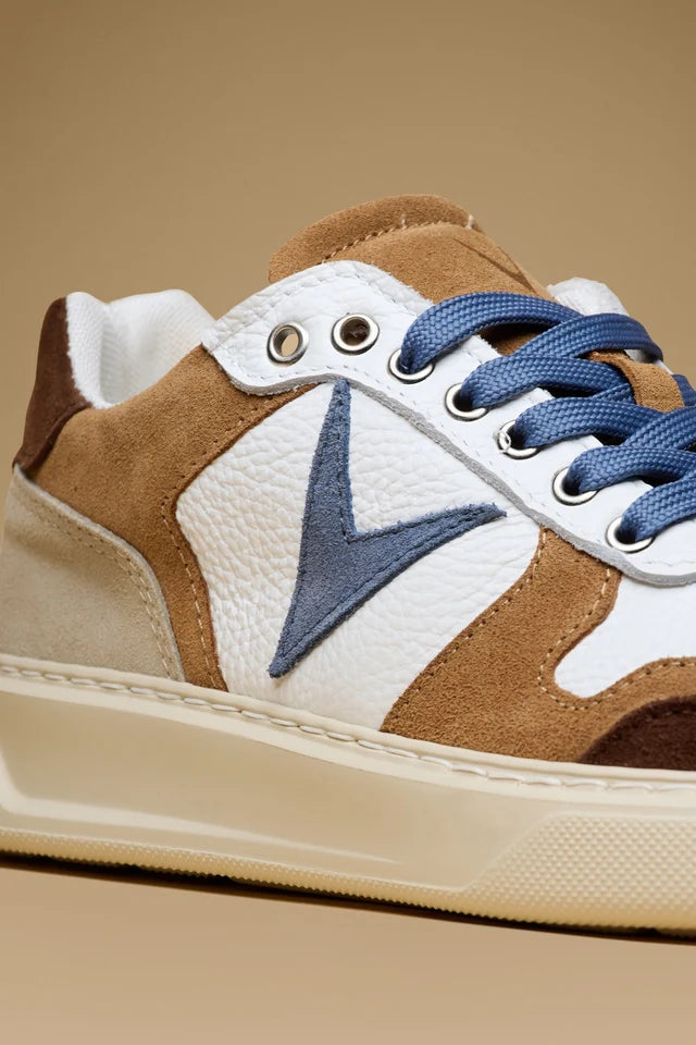 V2 SUPERSTAR UOMO SUOLA ALTA BIANCA CON INSERTI MORO CUOIO E AZZURRO